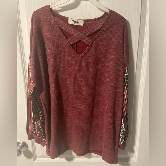 NEW Burgundy Thermal Criss Cross Neck Top, Boutique Fashion, New, S & M - Picture 3 of 8